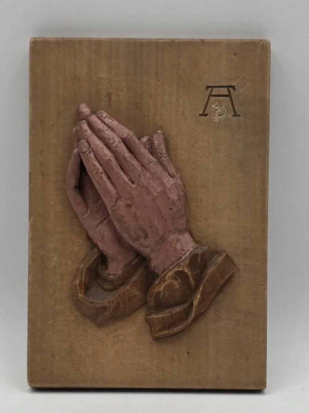 Praying Hands Oberammergauer Plaque Germany Carved Religious Christian Rage VTG